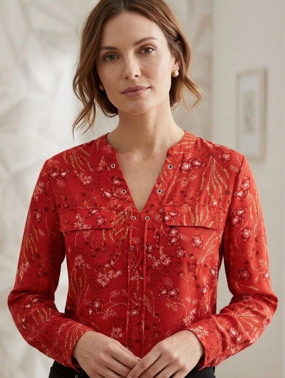 311 A.N.A Red Floral Blouse